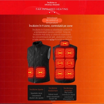 Vesta termică – căptușită cu fleece, umplutură din bumbac, unisex, buzunare cu fermoar, tiv drept