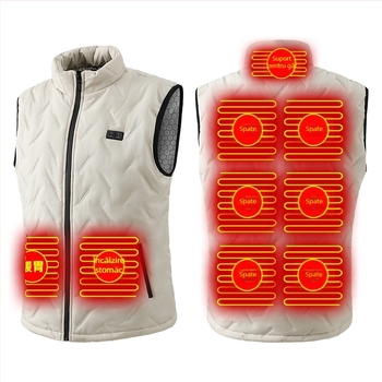 Vesta termică – căptușită cu fleece, umplutură din bumbac, unisex, buzunare cu fermoar, tiv drept