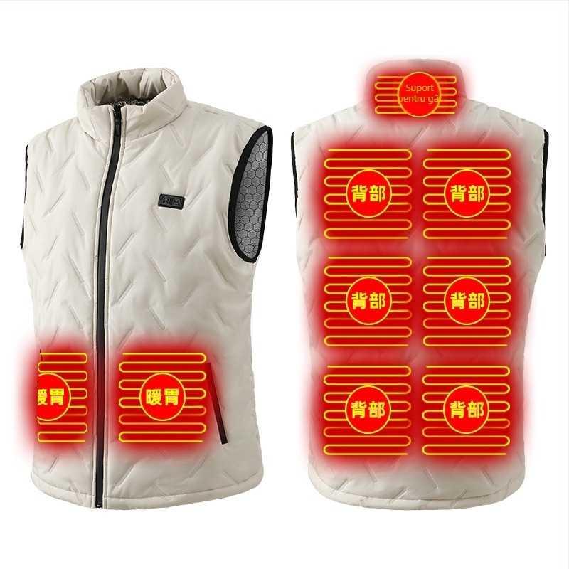 Vesta termică – căptușită cu fleece, umplutură din bumbac, unisex, buzunare cu fermoar, tiv drept