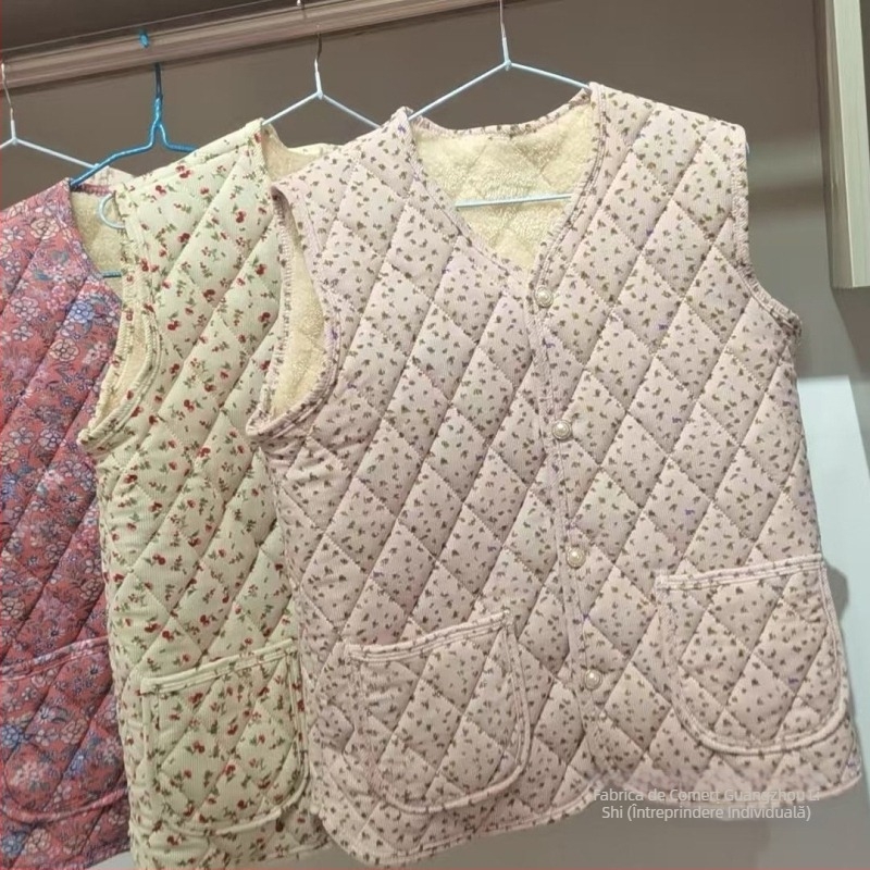 Vesta de iarnă pentru femei, țesătură Rayon, umplere din lână, guler în V, închidere cu un nasture, lungime 50–65 cm, Iarna 2025