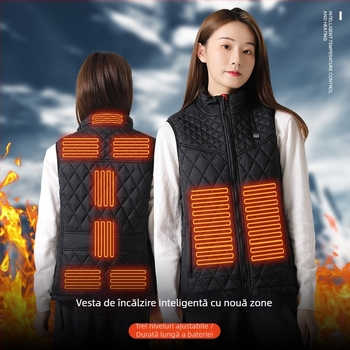 Vesta încălzită de iarnă, cu mâneci detașabile, umplutură din bumbac, exterior din poliester, model în carouri, croi lejer