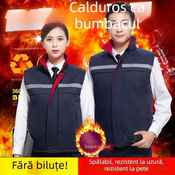 Gilet de muncă din bumbac căptușit gros, umplutură din mătase-pamuk, fără glugă, buzunare laterale, imprimare, margine dreaptă, pentru bărbați adulți