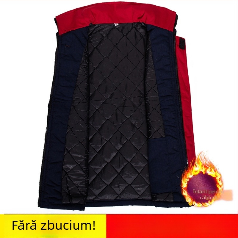 Gilet de muncă din bumbac căptușit gros, umplutură din mătase-pamuk, fără glugă, buzunare laterale, imprimare, margine dreaptă, pentru bărbați adulți