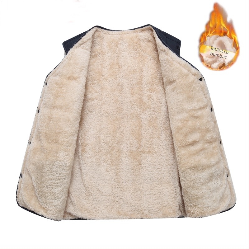 Vestă pentru bărbați căptușită cu fleece din bumbac, cu buzunare multiple, fără glugă, exterior și căptușeală din poliester, tiv drept