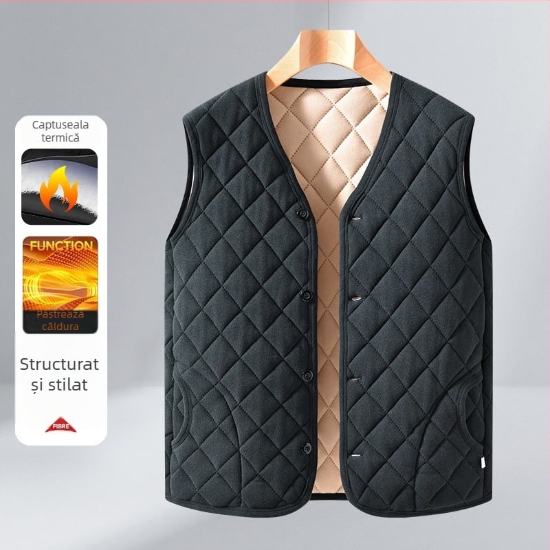 Vesta bărbați din fleece - croială Slim, guler înalt, fără mâneci, căptușeală din fleece, buzunare laterale