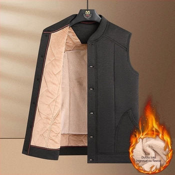 Vesta bărbătească cu fleece, fără mâneci, guler înalt, croială slim, iarnă