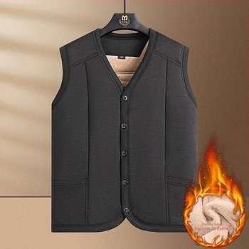 Vesta bărbătească cu fleece, fără mâneci, guler înalt, croială slim, iarnă