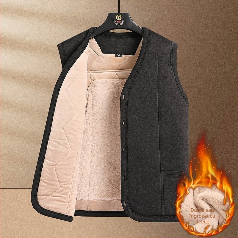 Vesta bărbătească cu fleece, fără mâneci, guler înalt, croială slim, iarnă