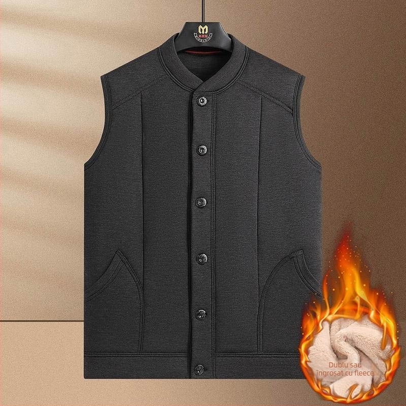 Vesta bărbătească cu fleece, fără mâneci, guler înalt, croială slim, iarnă