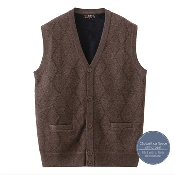 Vesta din fleece pentru bărbați, iarnă, croială lejeră, fără mâneci, decolteu în V
