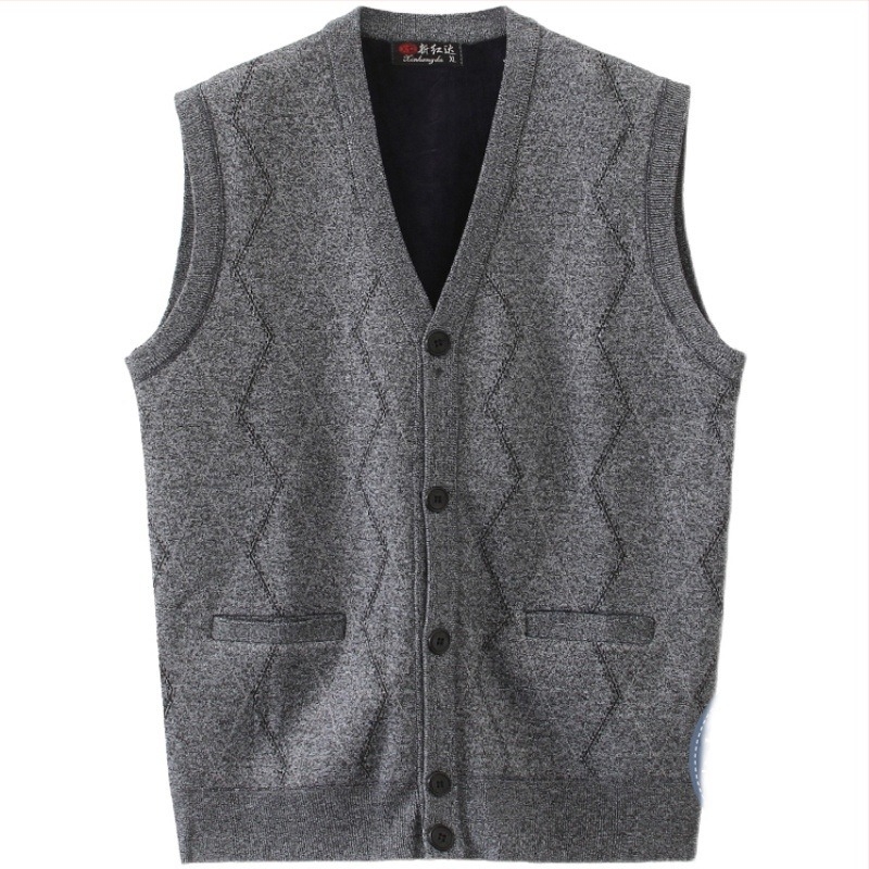 Vesta din fleece pentru bărbați, iarnă, croială lejeră, fără mâneci, decolteu în V