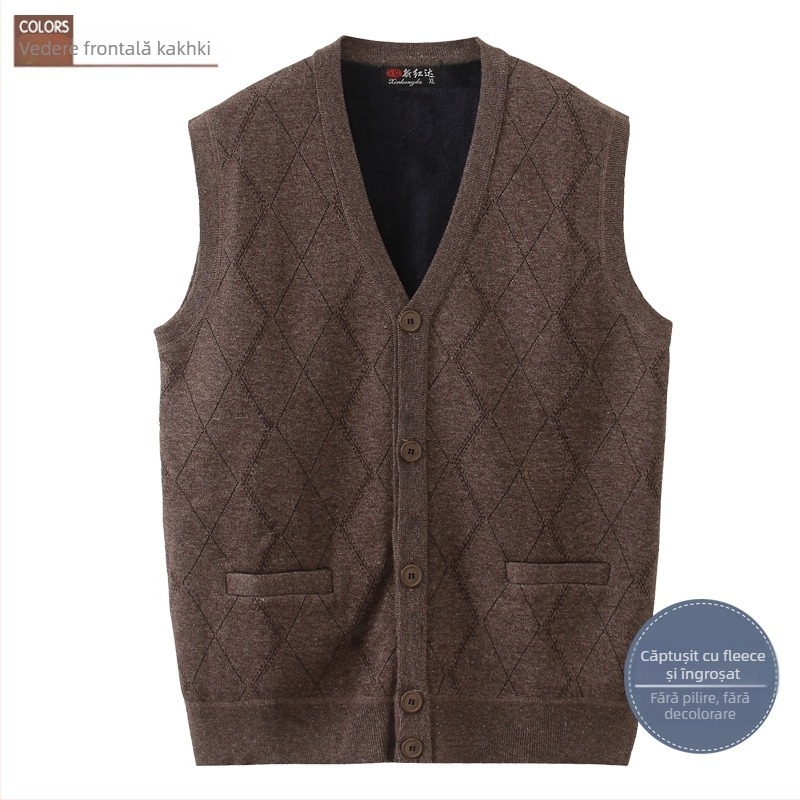 Vesta din fleece pentru bărbați, iarnă, croială lejeră, fără mâneci, decolteu în V