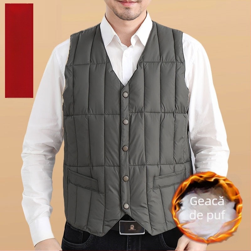 Vestă din bumbac pentru bărbați, iarnă, decolteu în V, izolație groasă, țesătură poliester, model cu buline