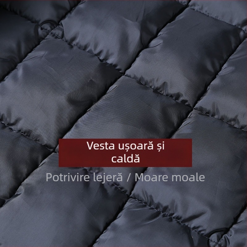 Vestă din bumbac pentru bărbați, iarnă, decolteu în V, izolație groasă, țesătură poliester, model cu buline
