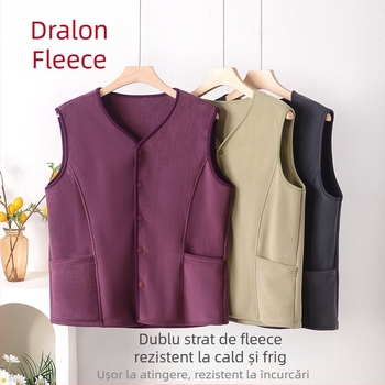 Vesta bărbătească din fleece îngroșat, fără glugă, croială lejeră, poliester cu căptușeală fleece, buzunare frontale patch, iarnă 2024