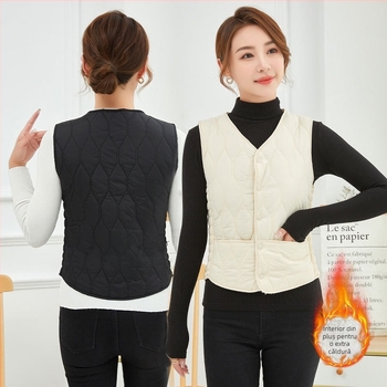 Vestă din bumbac pentru femei, fără guler, cu model diamant, umplutură din bumbac, toamnă 2023
