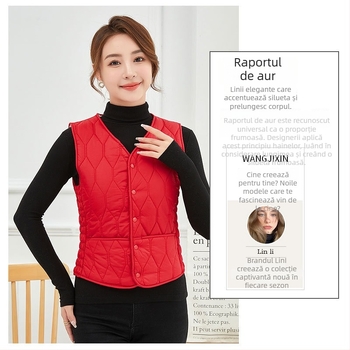 Vestă din bumbac pentru femei, fără guler, cu model diamant, umplutură din bumbac, toamnă 2023