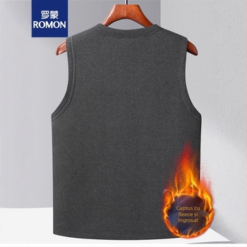 Vesta Romon din fleece pentru bărbați, cu glugă, din amestec de bumbac, cardigan