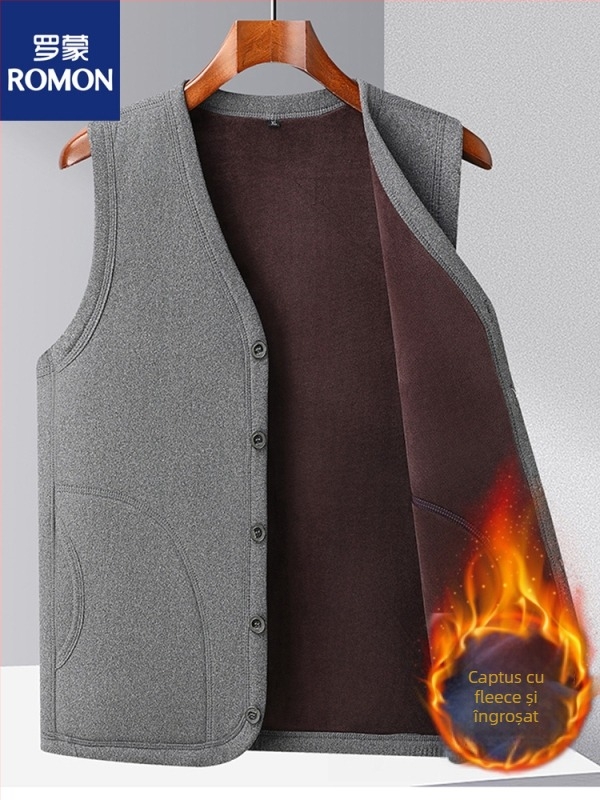 Vesta Romon din fleece pentru bărbați, cu glugă, din amestec de bumbac, cardigan