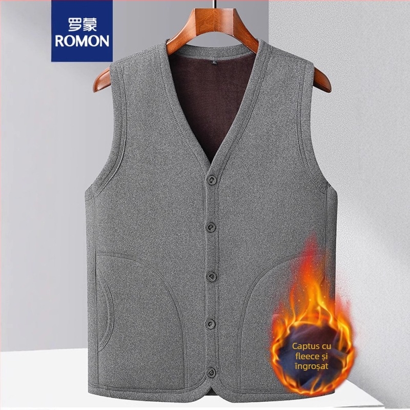 Vesta Romon din fleece pentru bărbați, cu glugă, din amestec de bumbac, cardigan