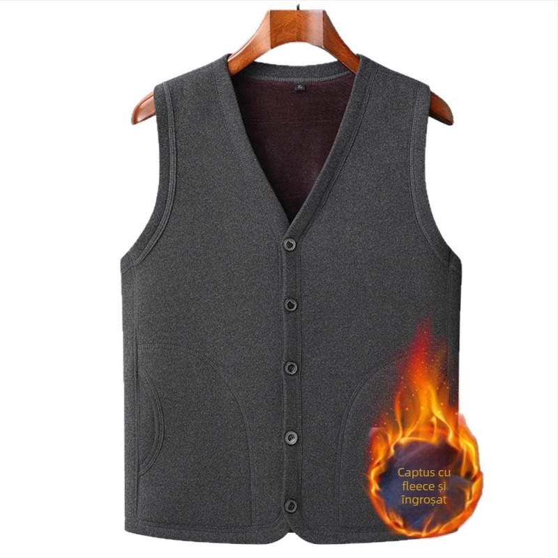 Vesta Romon din fleece pentru bărbați, cu glugă, din amestec de bumbac, cardigan