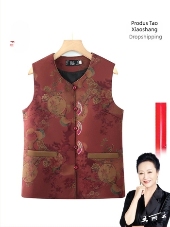 Vestă pentru femei de vârstă mijlocie și în vârstă, imprimeu floral elegant, material poliester, Primăvara 2025