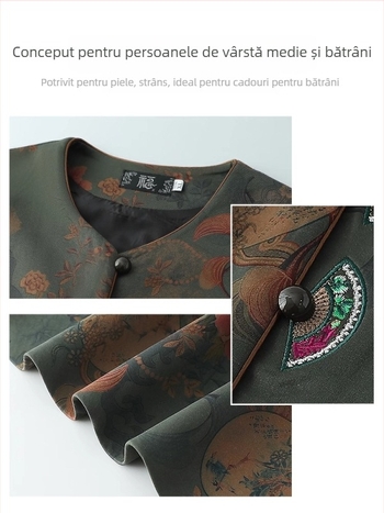 Vestă pentru femei de vârstă mijlocie și în vârstă, imprimeu floral elegant, material poliester, Primăvara 2025