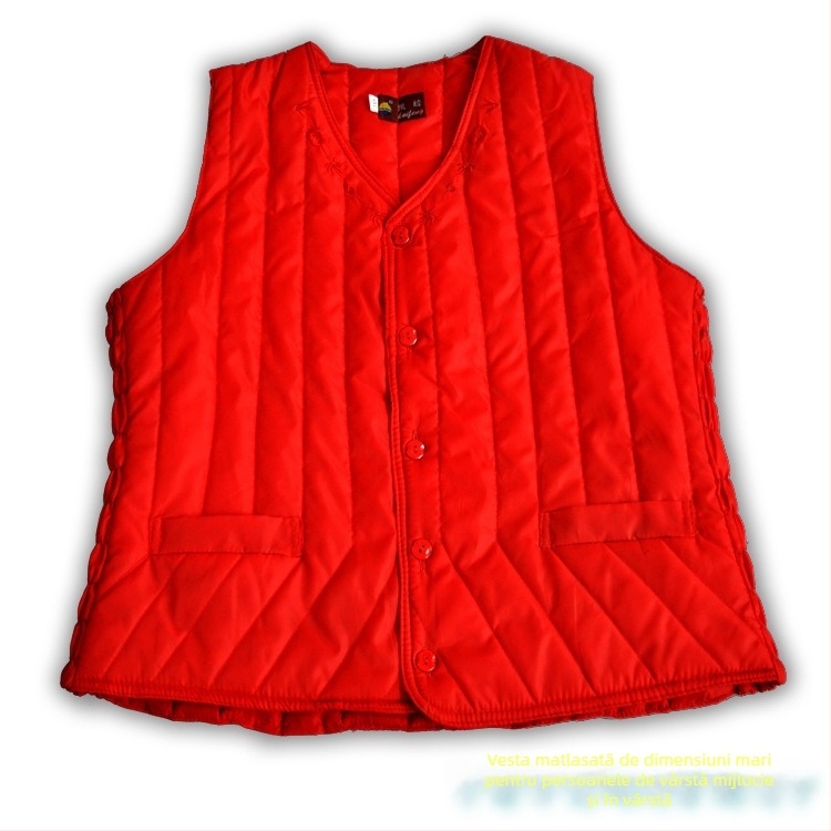 Vestă fără mâneci pentru femei în vârstă, stil cardigan, fără guler, croială slim, închidere cu trei nasturi, țesătură poliester, umplutură poliesterică.