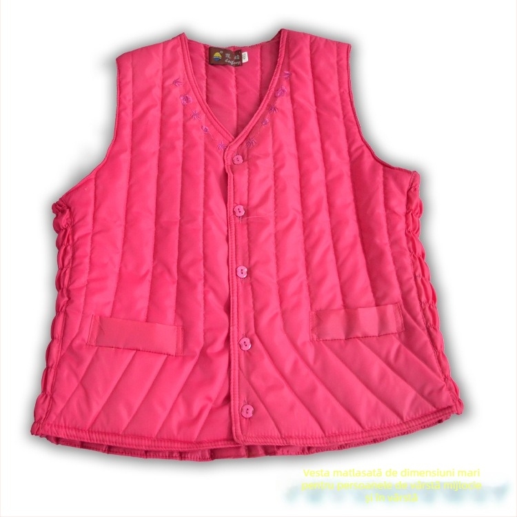 Vestă fără mâneci pentru femei în vârstă, stil cardigan, fără guler, croială slim, închidere cu trei nasturi, țesătură poliester, umplutură poliesterică.