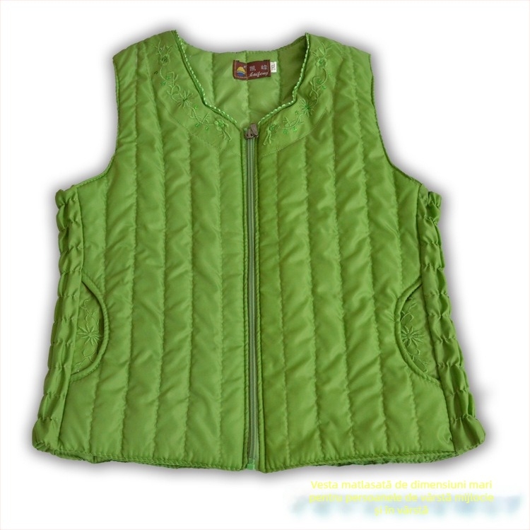 Vestă fără mâneci pentru femei în vârstă, stil cardigan, fără guler, croială slim, închidere cu trei nasturi, țesătură poliester, umplutură poliesterică.