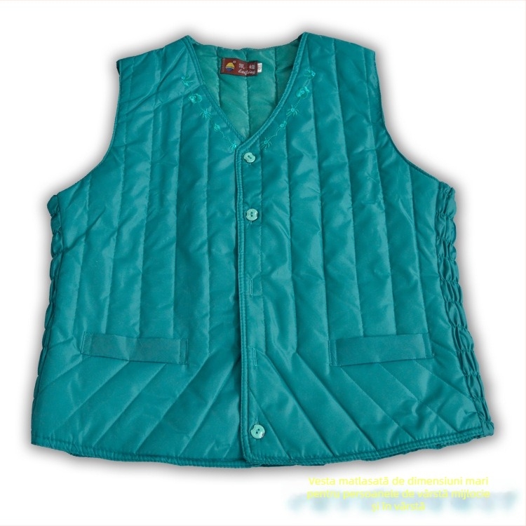 Vestă fără mâneci pentru femei în vârstă, stil cardigan, fără guler, croială slim, închidere cu trei nasturi, țesătură poliester, umplutură poliesterică.