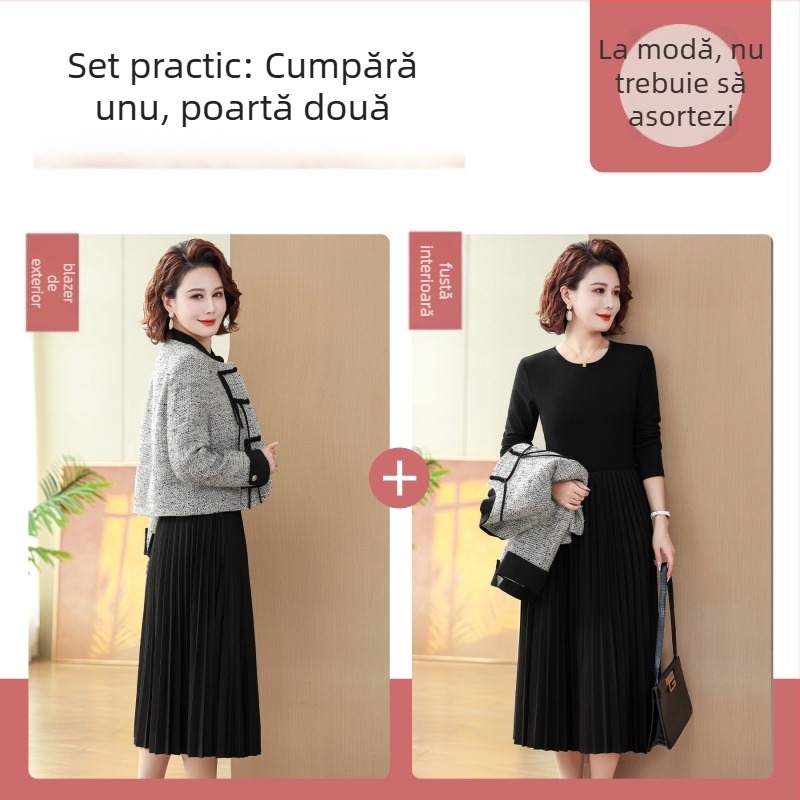 Set din două piese în stil chinezesc, retro literar, primăvara 2025, lungime midi, poliester 90–95%