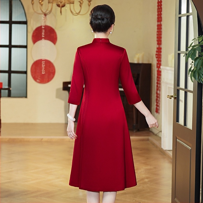 Rochie elegantă de nuntă pentru soacră – toamna 2025, material poliester, peste 95% poliester, broderie