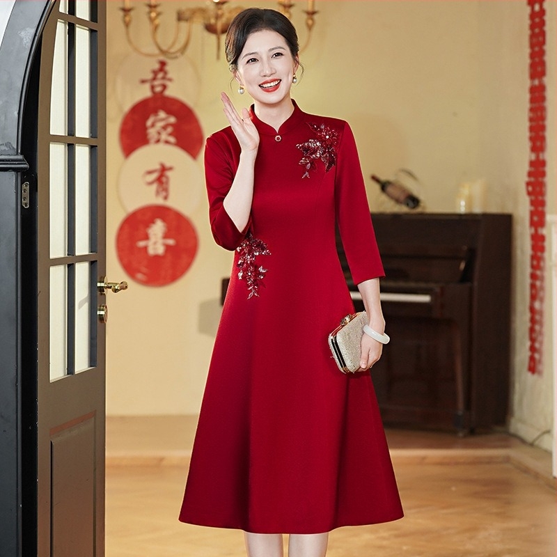 Rochie elegantă de nuntă pentru soacră – toamna 2025, material poliester, peste 95% poliester, broderie