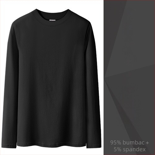 Tricou din bumbac cu mâneci lungi, croială slim, guler semi‑înalt, culoare solidă, lungime standard