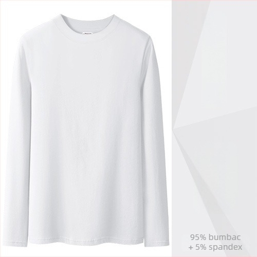 Tricou din bumbac cu mâneci lungi, croială slim, guler semi‑înalt, culoare solidă, lungime standard