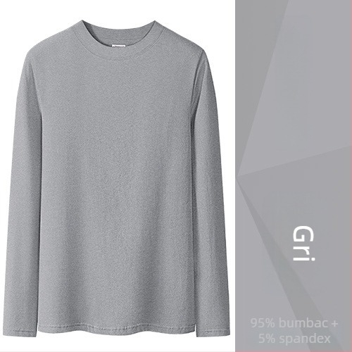 Tricou din bumbac cu mâneci lungi, croială slim, guler semi‑înalt, culoare solidă, lungime standard