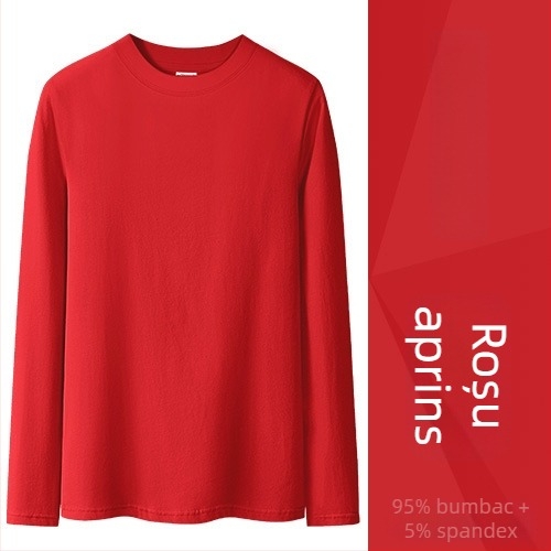 Tricou din bumbac cu mâneci lungi, croială slim, guler semi‑înalt, culoare solidă, lungime standard