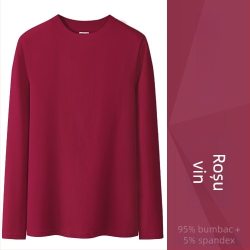 Tricou din bumbac cu mâneci lungi, croială slim, guler semi‑înalt, culoare solidă, lungime standard