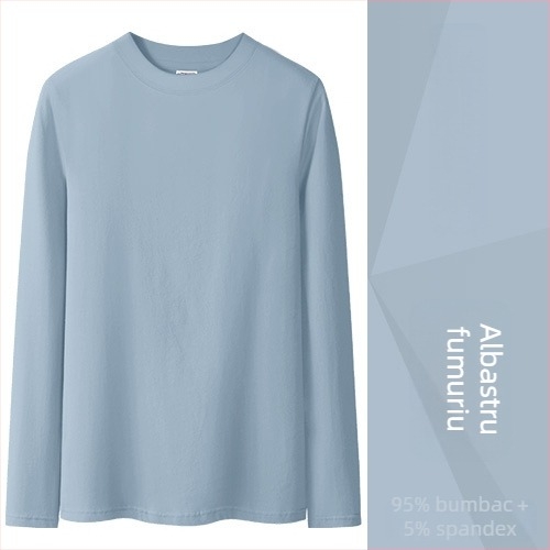 Tricou din bumbac cu mâneci lungi, croială slim, guler semi‑înalt, culoare solidă, lungime standard