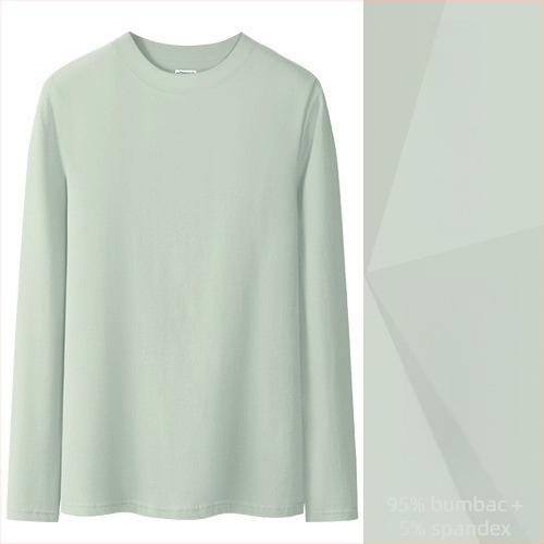 Tricou din bumbac cu mâneci lungi, croială slim, guler semi‑înalt, culoare solidă, lungime standard