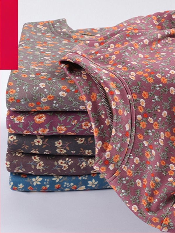 Top termic pentru bază, pentru femei, cu mâneci lungi, guler rotund, model floral, țesătură poliesterică (>95%)