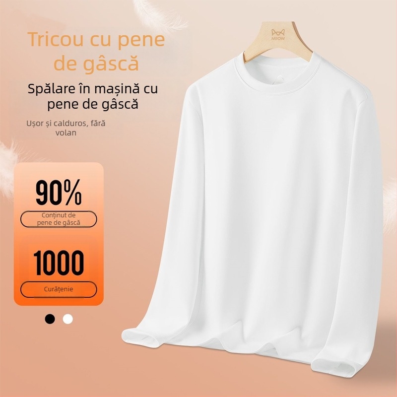 Tricou din fibre de vâscoză, culoare solidă, mâneci lungi, guler rotund.