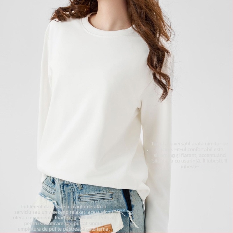 Tricou din fibre de vâscoză, culoare solidă, mâneci lungi, guler rotund.