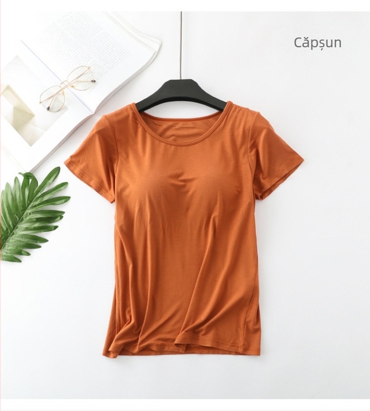 Tricou modal cu guler rotund, mâneci 3/4, model 3D, amestec Modal cu 30–50% Tencel Lyocell, lungime scurtă pentru casă