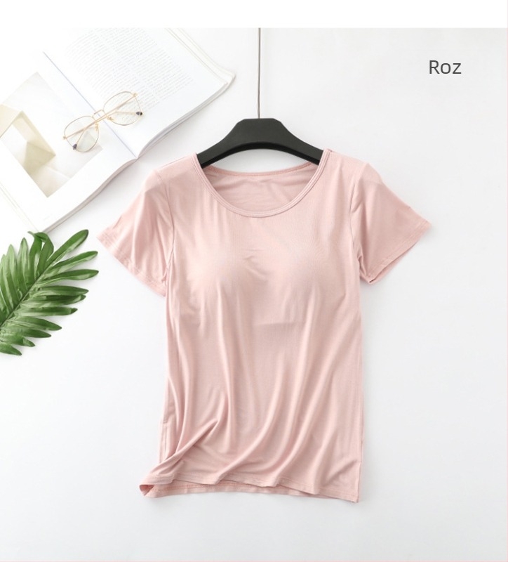 Tricou modal cu guler rotund, mâneci 3/4, model 3D, amestec Modal cu 30–50% Tencel Lyocell, lungime scurtă pentru casă
