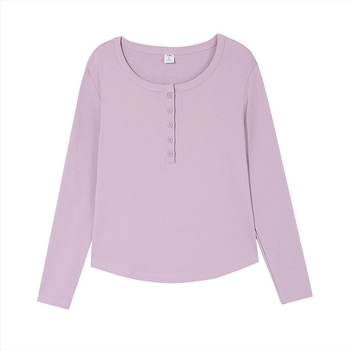 Tricou din bumbac cu mâneci lungi, guler rotund, culoare solidă, 95% bumbac, lungime standard