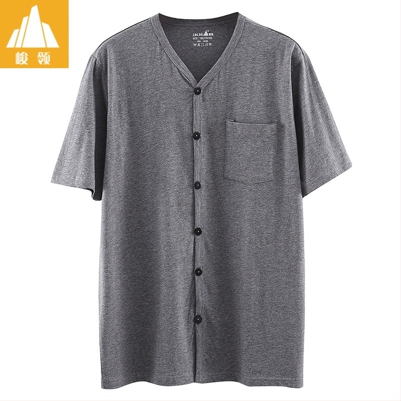 Tricou bărbați din bumbac, mânecă scurtă, croială lejeră, decolteu în V, fără guler