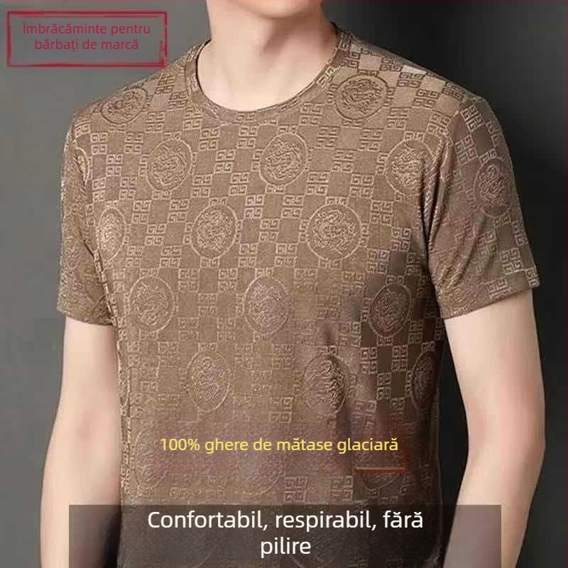 Tricou bărbați subțire, ușor, mânecă scurtă, guler rotund, poliester 96%+, model grilă geometrică
