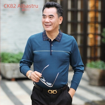 Tricou bărbați cu mânecă lungă, guler rever, viscose ușor, croială lejeră, culoare solidă, respirabil